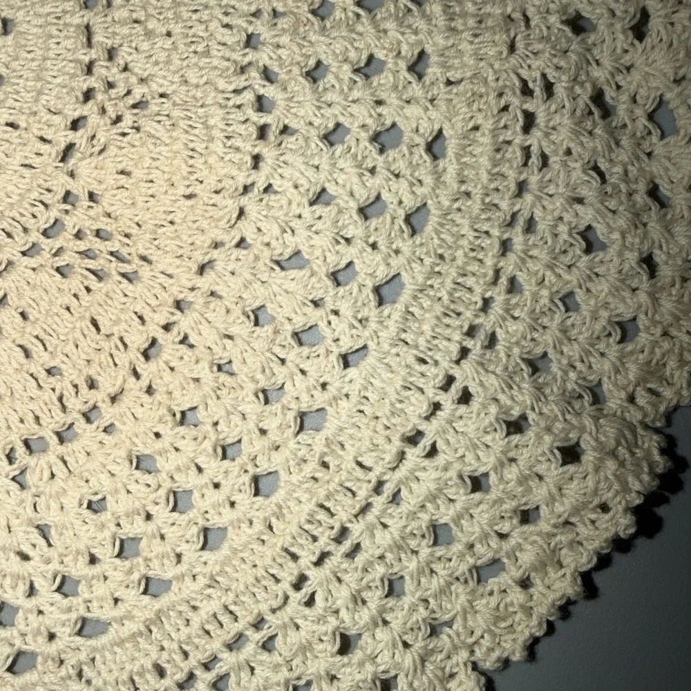 Vintage Hand Crochet Doily Ecru Cotton Lace Round 12/13 In Grandmacore Cottage